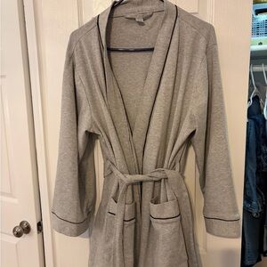Elegant Gray Women's Robe with Black Piping